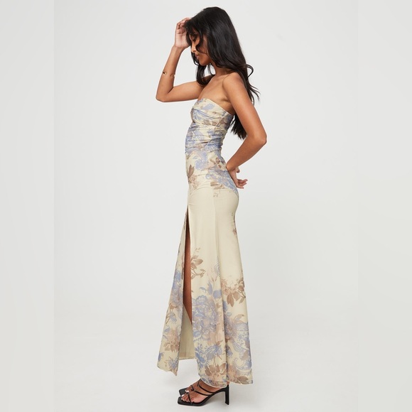 Princess Polly Kyanne High Split Maxi Dress Cream Multi - Picture 4 of 5